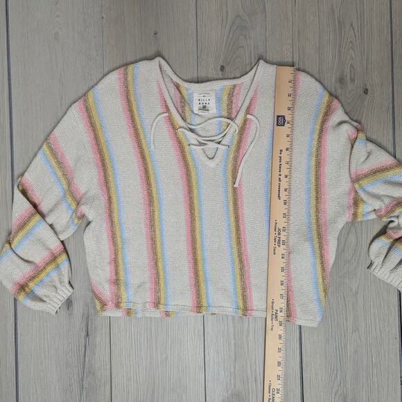 Billabong cream and pink striped crop top knit sweater sz Medium - Picture 2 of 5